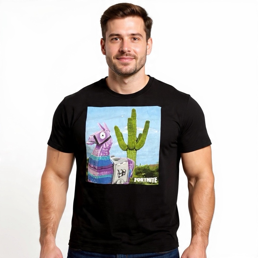 Fortnite Llama Cactus Graphic Tee Black Gamer Merch Nostalgia Shirt Sz XL